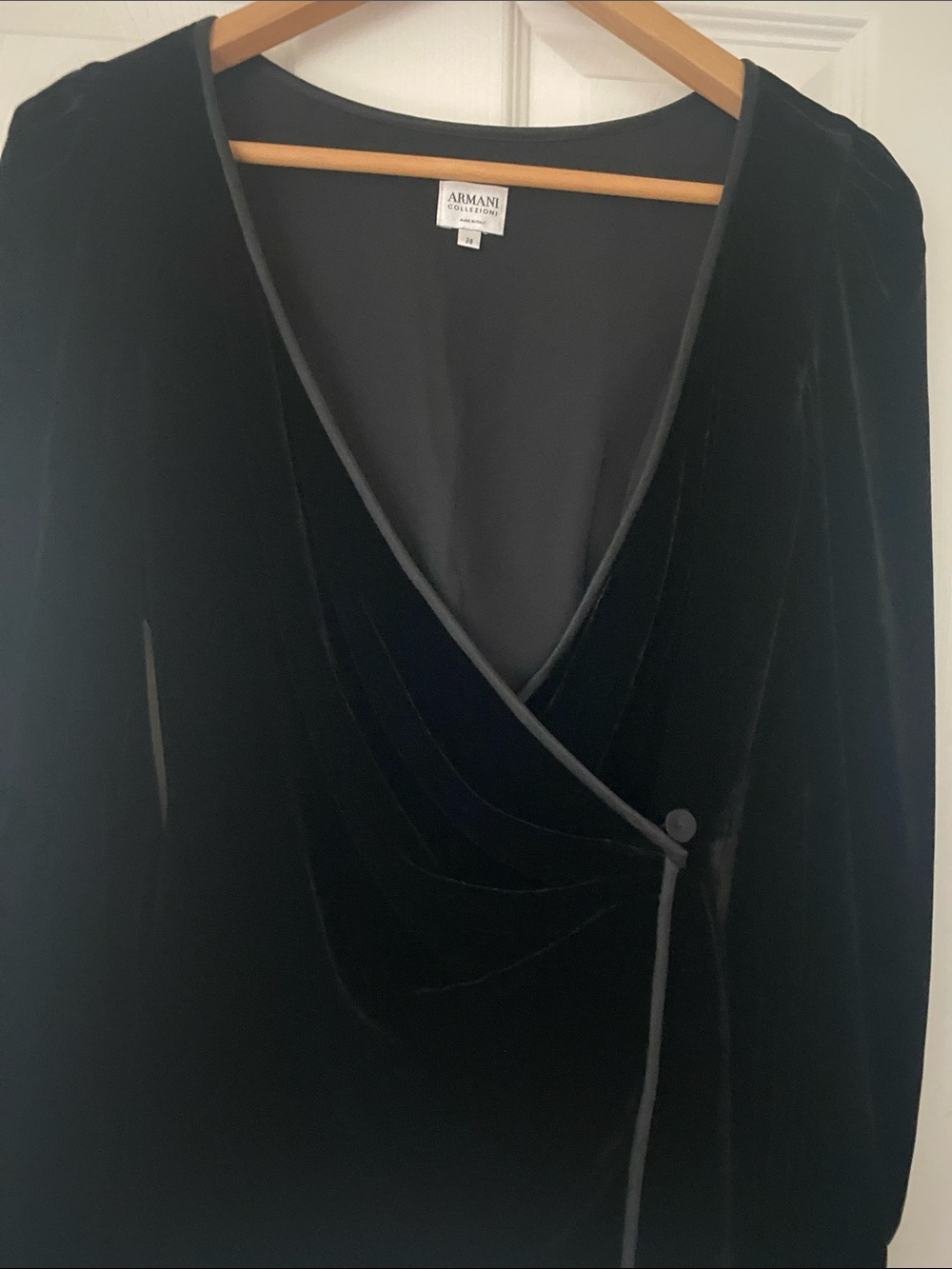 Armani Collezioni Black Velvet Draped Wrap Blazer